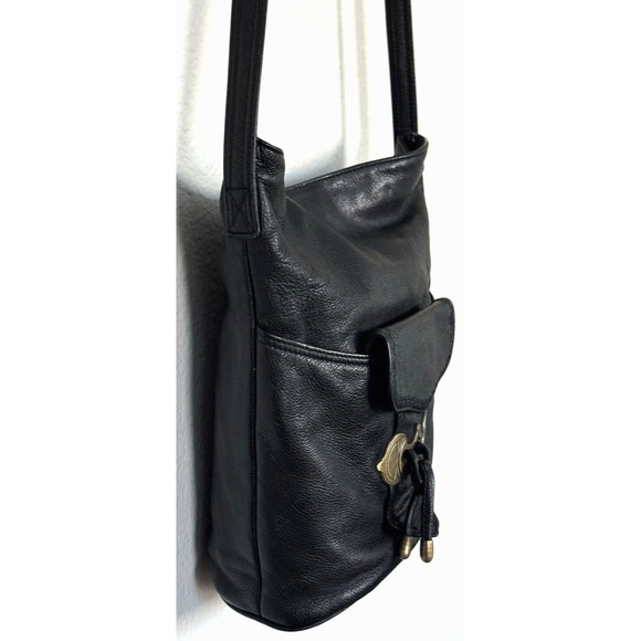 Bechamel Black Leather Crossbody Handbag Brass Hardware Western Purse Vintage - Picture 7 of 14